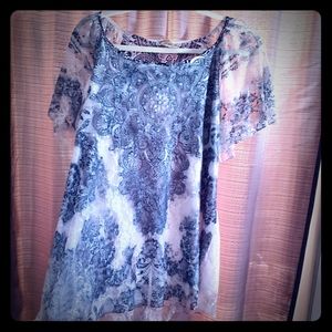 EUC Brittany Black Lace Overlay Top Sz 1X